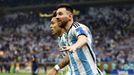 Finále MS ve fotbale 2022, Argentina - Francie: Lionel Messi slaví gól na 3:2.