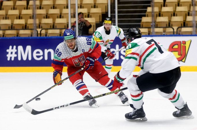 David Pastrňák v zápase MS 2025 Česko - Maďarsko