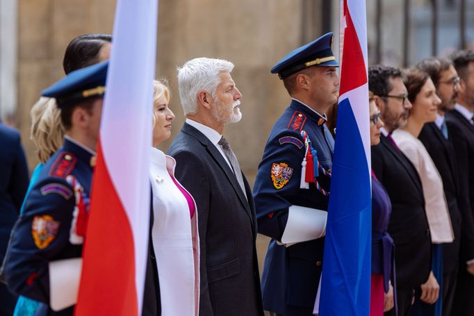 Slovenská prezidentka Zuzana Čaputová na poslední návštěvě Česka a prezidenta Petra Pavla na Pražském hradě 12.6.2024.