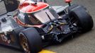 Andrea Belicchi of Italy arrives at the pit lane in his Lola B12/60 Coupe Toyota number 13 after a crash during the Le Mans 24-hour sportscar race in Le Mans, central Fra