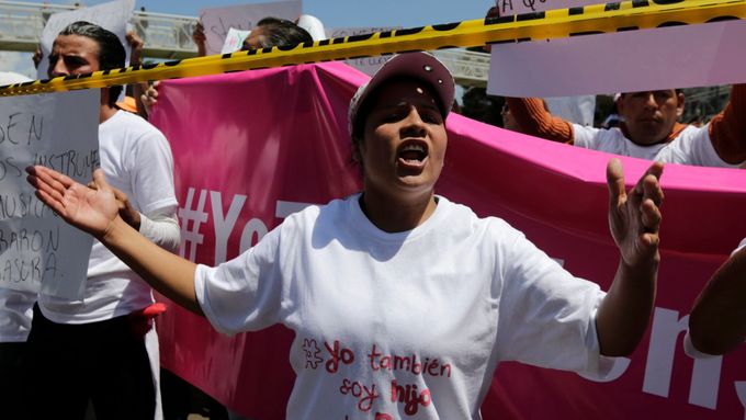 Demonstrace na podporu "Mamá Rosa", zakladatelky domova La Gran Familia (Velká rodina), kde mexická policie podnikla razii kvůli týrání dětí.