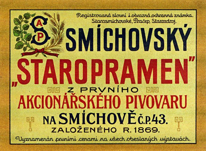 Název Staropramen vznikl při bouřlivé debatě na valné hromadě a byl registrován v roce 1911. Existovala tehdy i konkurenční firma Občanský akciový pivovar na Smíchově.