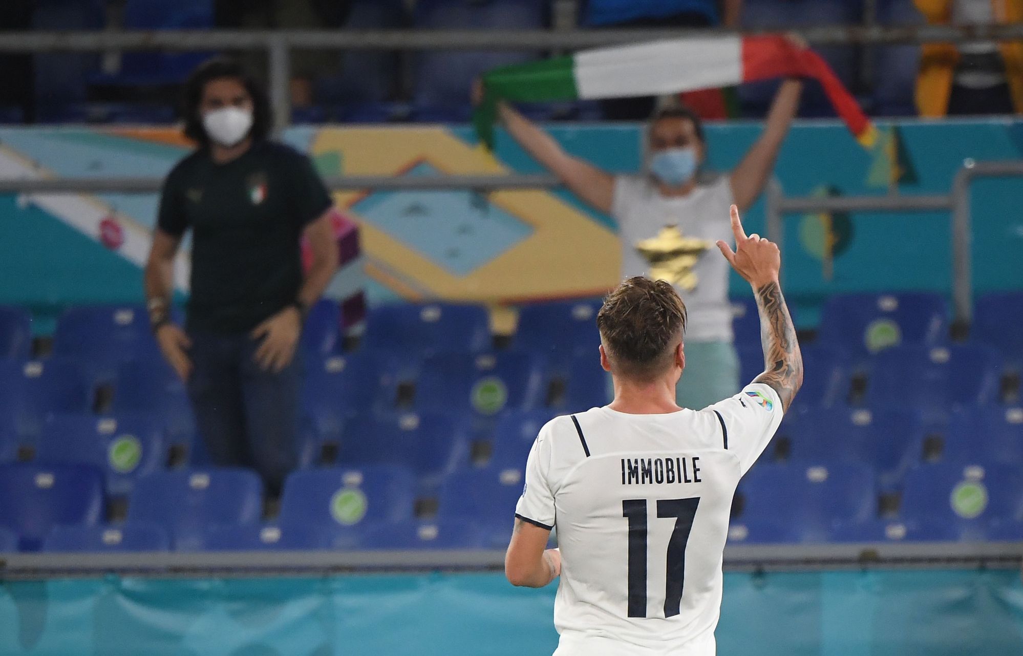 Ciro Immobile slaví druhý gól Itálie v zápase Turecko - Itálie na ME 2020