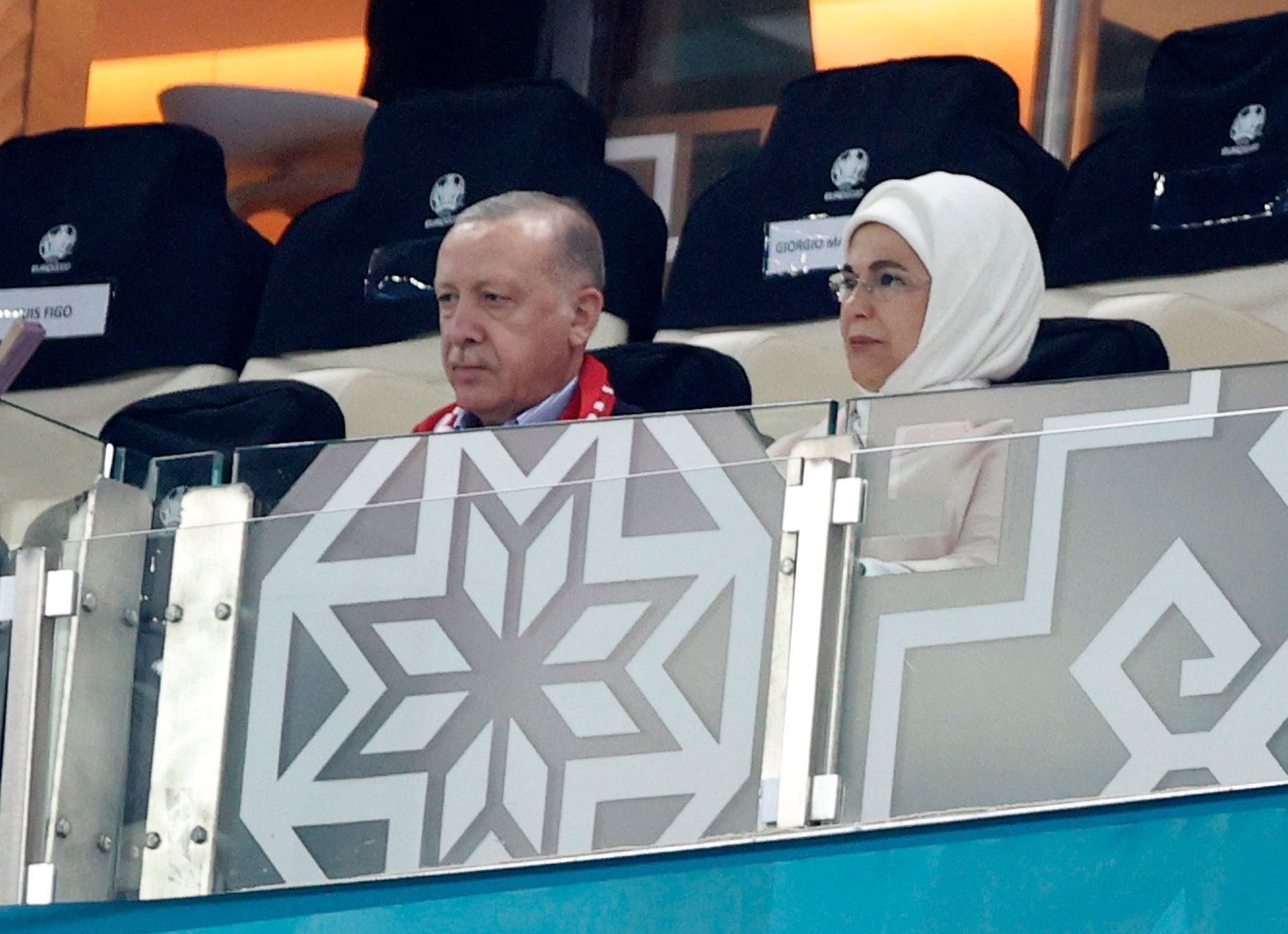 Turecký prezident Recep Tayyip Erdogan v hledišti zázpasu Eura 2020 Turecko - Wales.