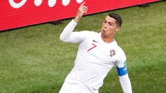 Cristiano Ronaldo slaví gól v zápase Portugalsko - Maroko na MS 2018