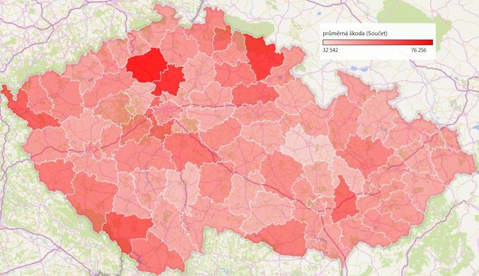 Jak vysoké škody způsobují viníci z jednotlivých regionů (údaje o plnění z povinného ručení)