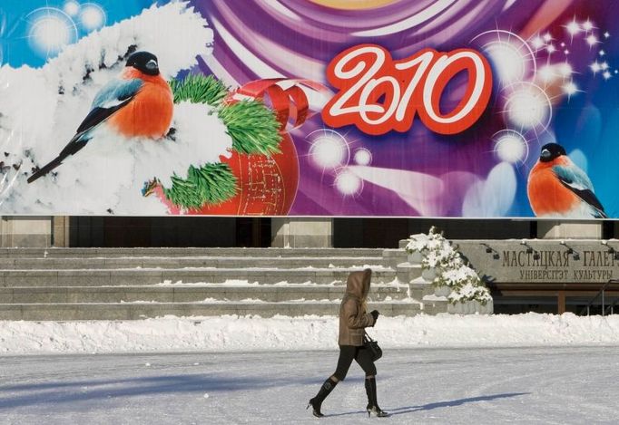 Pohled na předsilvestrovský Minsk, Bělorusko.