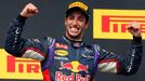 Red Bull Formula One driver Daniel Ricciardo of Australia celebrates after winning the Hungarian F1 Grand Prix at the Hungaroring circuit, near Budapest July 27, 2014. RE