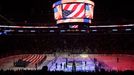 Jun 4, 2014; Los Angeles, CA, USA; A general view during the playing of the national anthem before game one of the 2014 Stanley Cup Final between the New York Rangers and