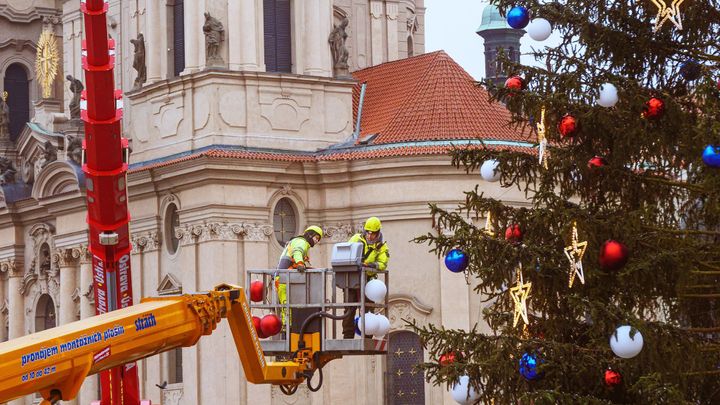 Na Staroměstském náměstí vztyčili vánoční strom, brzy se začne s jeho zdobením