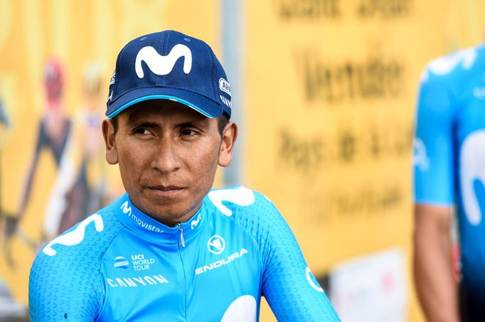 Kolumbijec a jezdec stáje Movistar Nairo Quintana při představování týmů pro Tour de France 2018