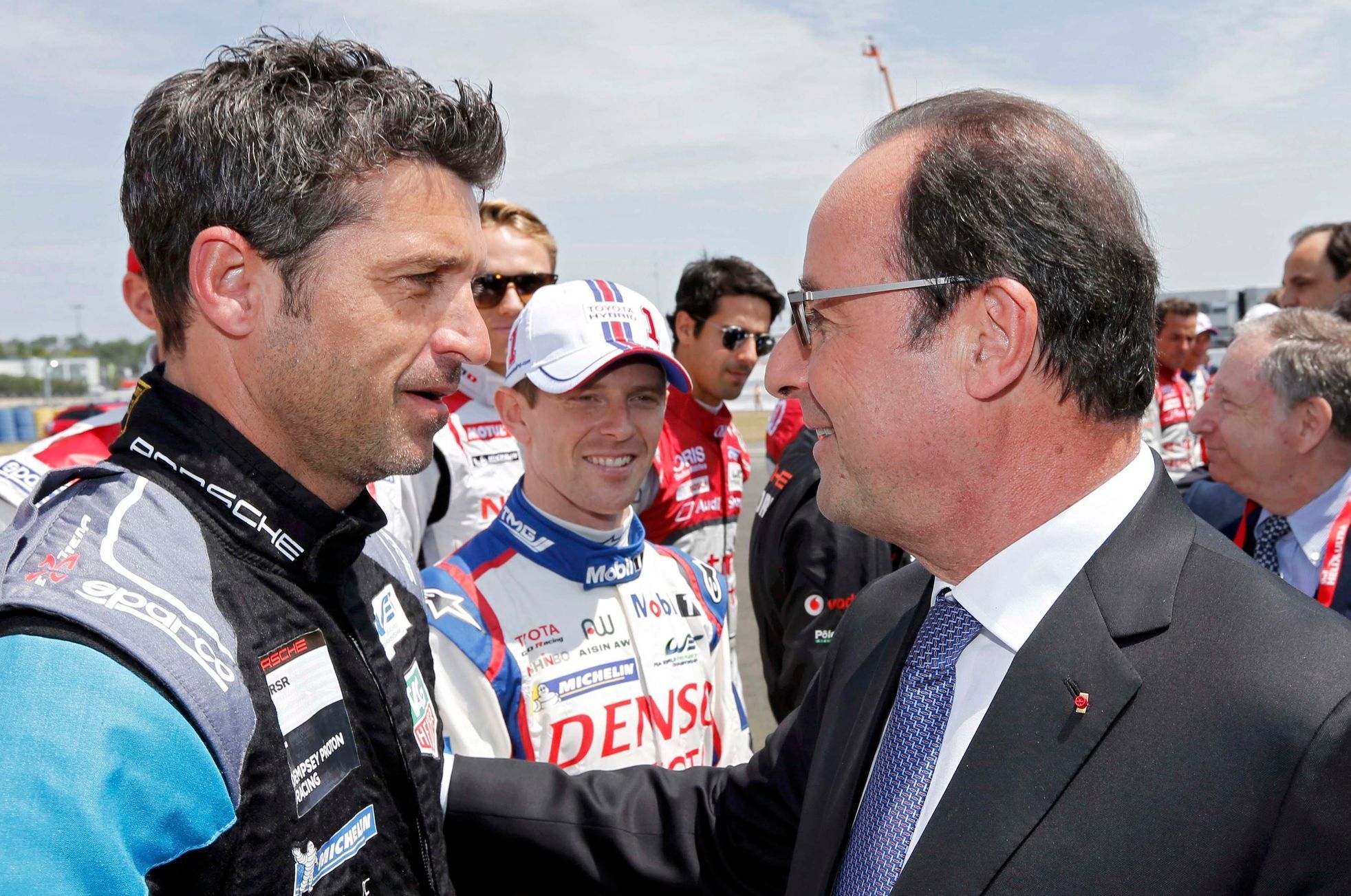 24 h Le Mans 2015: herec Patrick Dempsey a francouzský prezident Francois Hollande