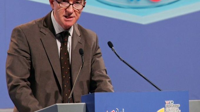 Komisař EU pro obchod Peter Mandelson na zasedání Světové obchodní organizace 14. prosince v Kongkongu