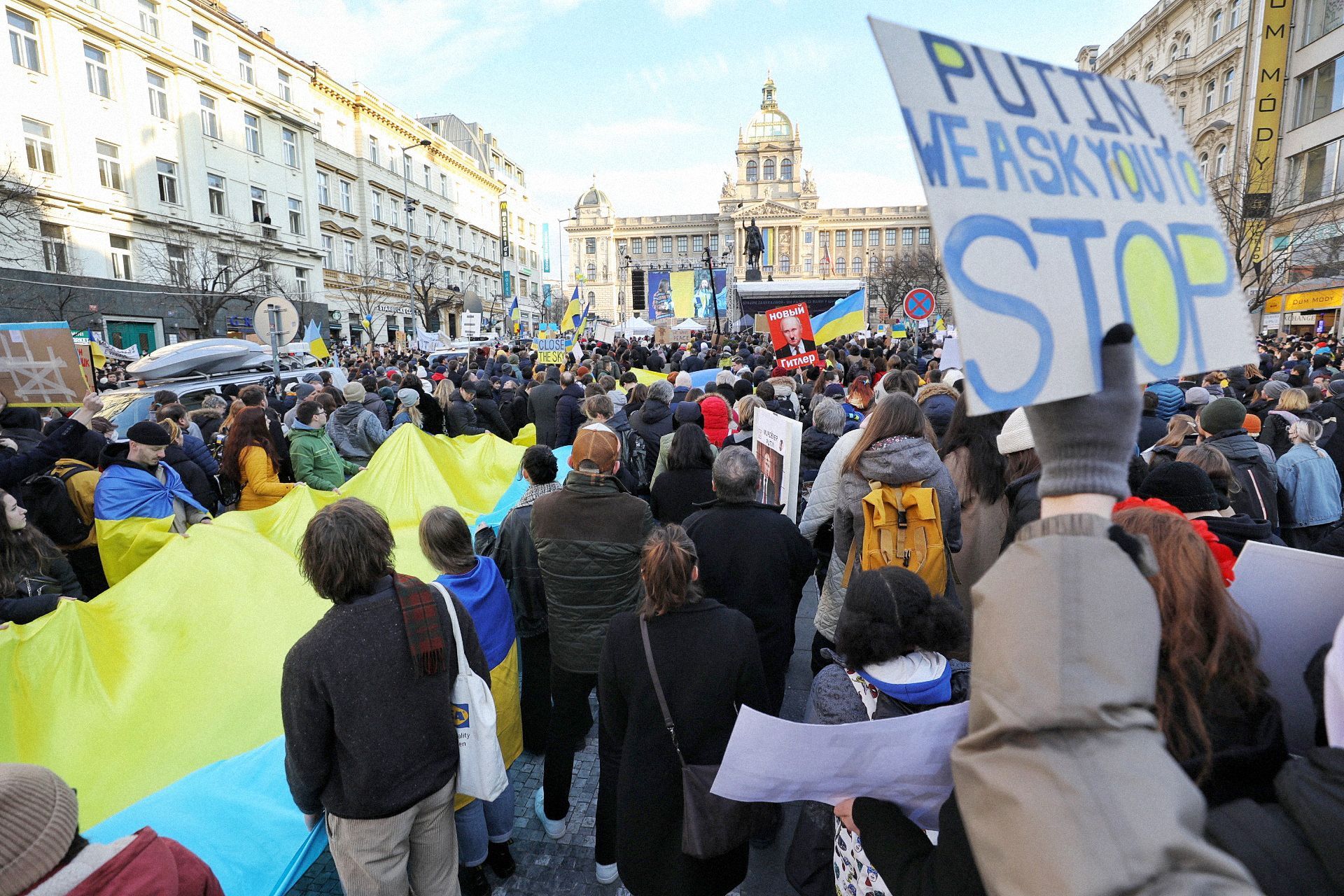 Demonstrace na Václavském náměstí.