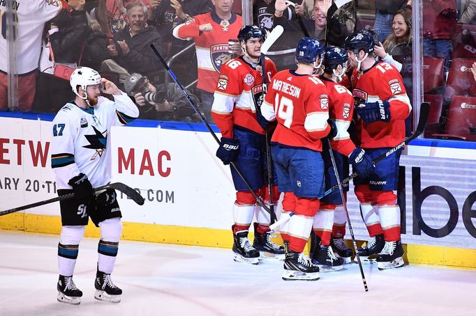 Jan 21, 2019; Sunrise, FL, USA; Florida Panthers center Frank Vatrano (72) celebrates his goal against the Florida Panthers during the third period at BB&amp;T Center. Ma