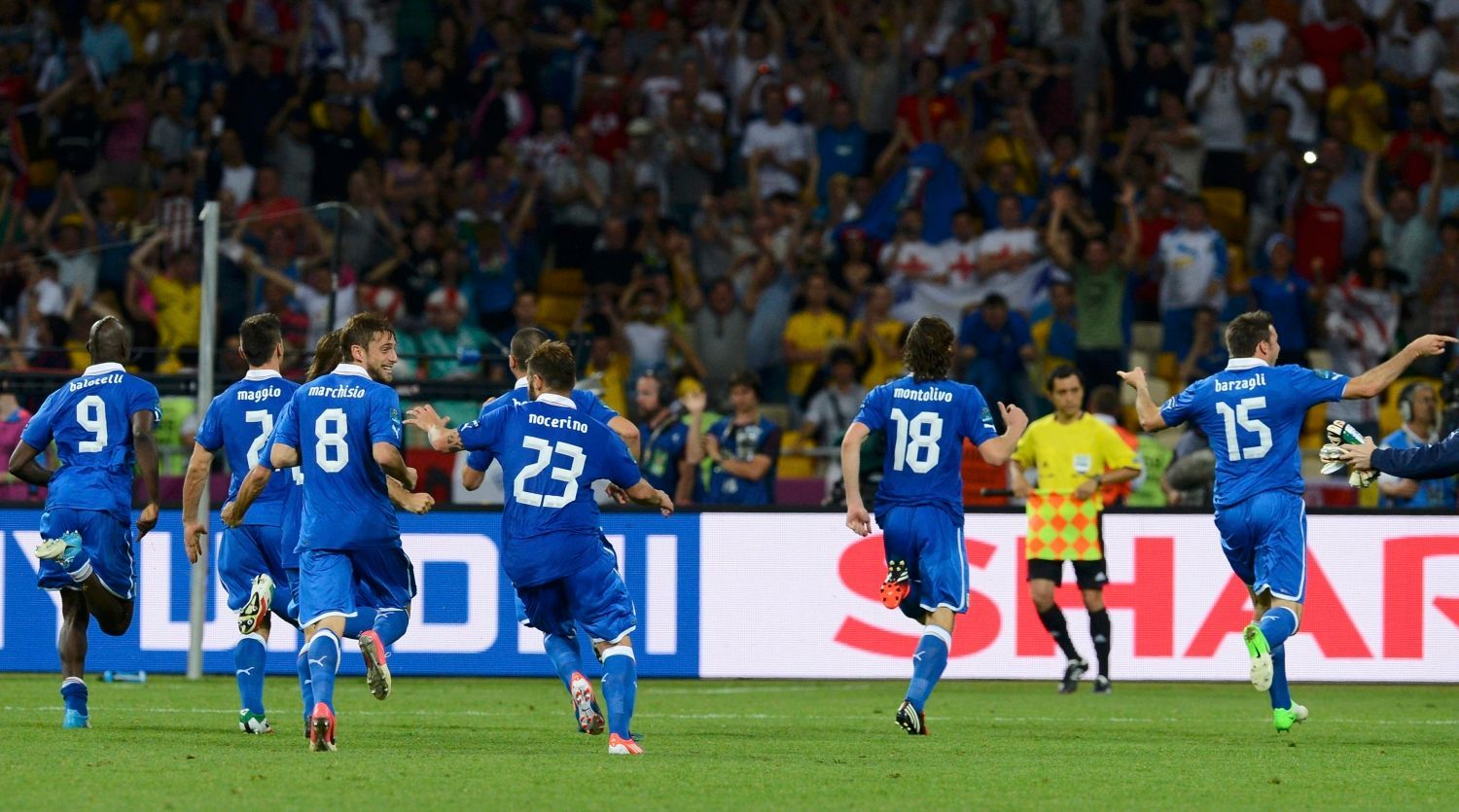 během čtvrtfinálového utkání mezi Anglií a Itálií ne Euru 2012