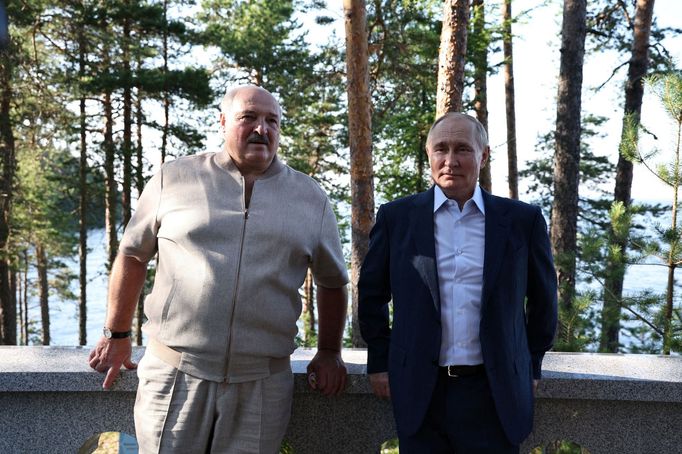 Prezidenti Běloruska a Ruska Alexandr Lukašenko a Vladimir Putin, snímek z července 2024