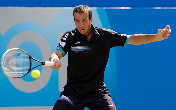 Czech Republic's Radek Stepanek returns the ball to Britain's Andy Murray during their men's singles match at the Queen's Club Championships tennis tournament in west Lon