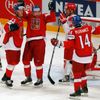 Lukáš Krajíček, Aleš Hemský a Tomáš Plekanec v utkání MS v hokeji 2012 Česko - Dánsko