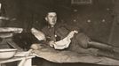 An Austro-Hungarian soldier is pictured in a bunker in an unknown location in this 1916 handout picture.