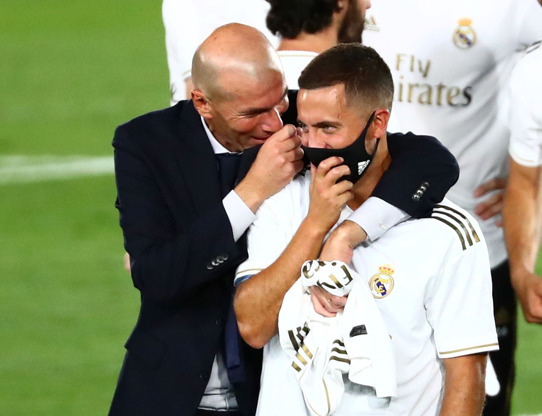 Real Madrid slaví zisk 34. titulu ve španělské lize, Zinedine Zidane a Eden Hazard