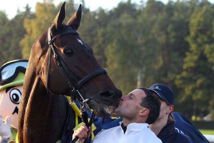 Velká Pardubice 2015: vítěz Marek Stromský na koni Nikasovi