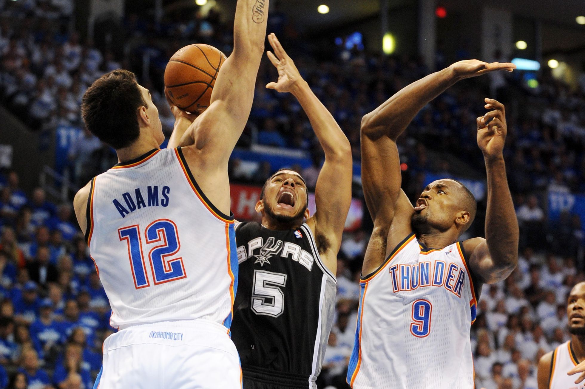 NBA: Playoffs-San Antonio Spurs at Oklahoma City Thunder (Joseph, Ibaka, Adams)