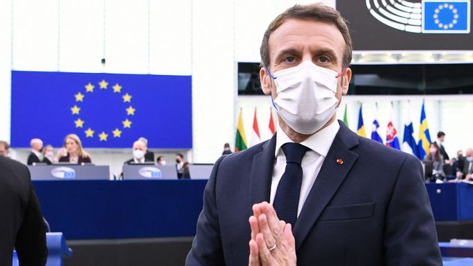 Emmanuel Macron na půdě Evropského parlamentu.