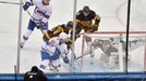 Montreal Canadiens center David Desharnais (51) scores on Boston Bruins goalie Tuukka Rask (40) in front of Bruins defenseman Kevan Miller (86) and Joe Morrow (45)