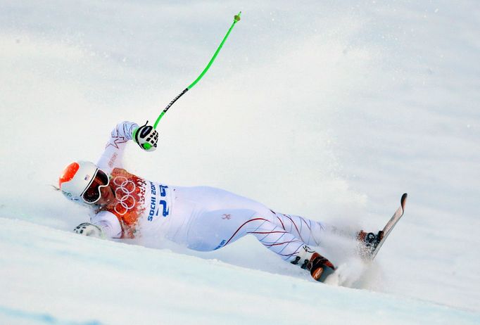 Soči 2014, super-G Ž: Stacey Cooková, pád