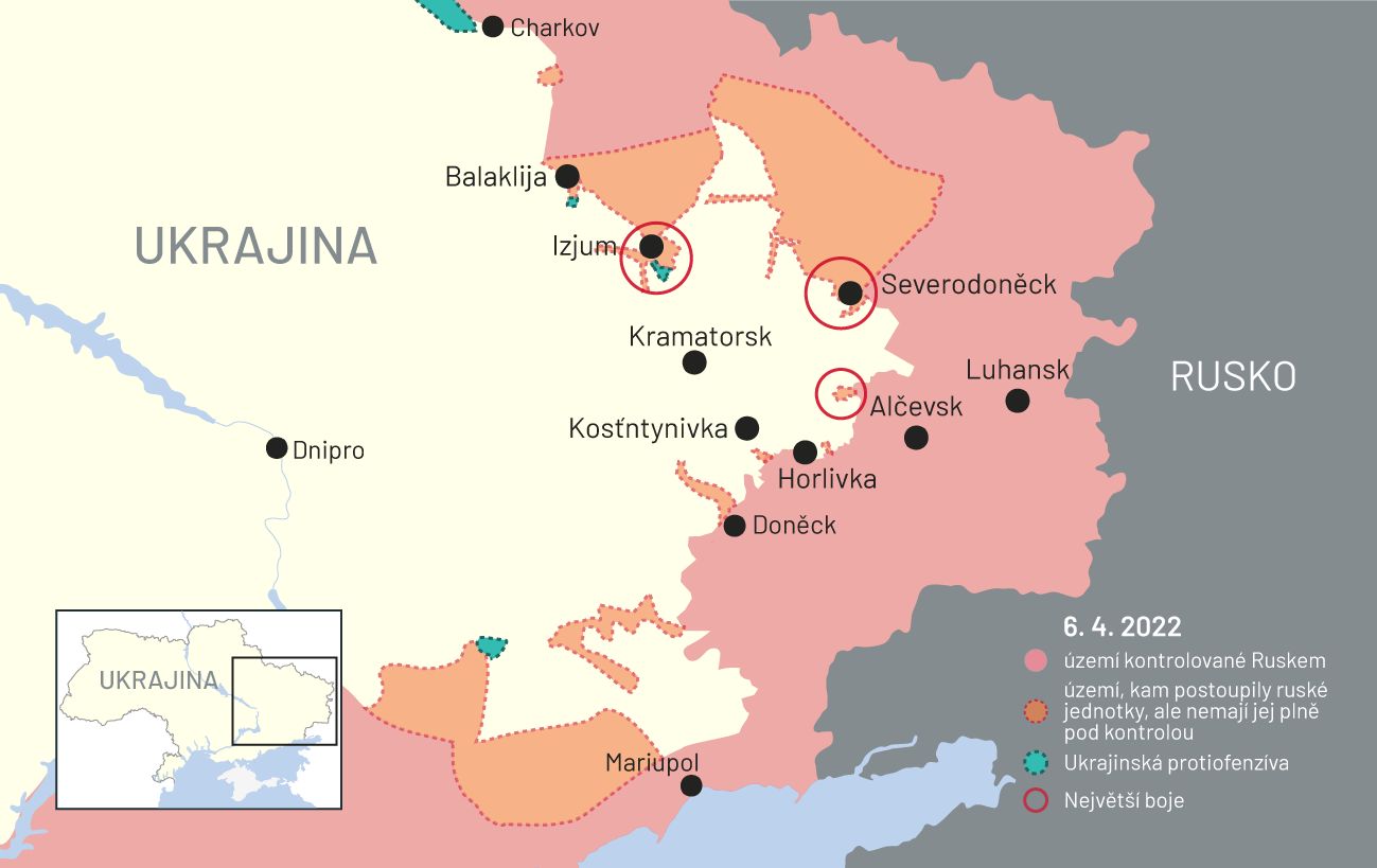 6. březen 2022: Mapa bojů na Ukrajině