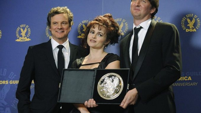 Colin Firth, Helena Bonham Carterová a režisér Tom Hooper