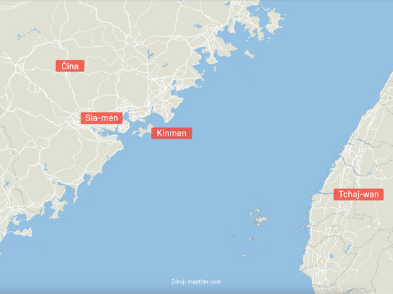 Ostrovy Kinmen leží mezi Čínou a Tchaj-wanem.