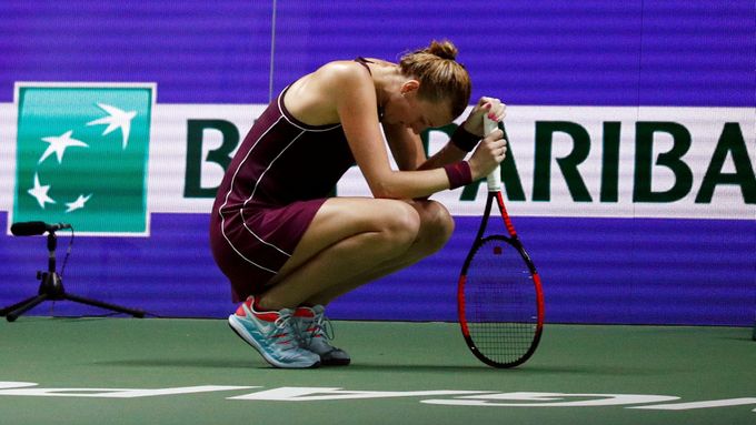 Petra Kvitová během zápasu proti Caroline Wozniacké.