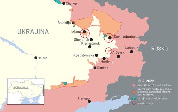 Mapa bojů na východní Ukrajině
