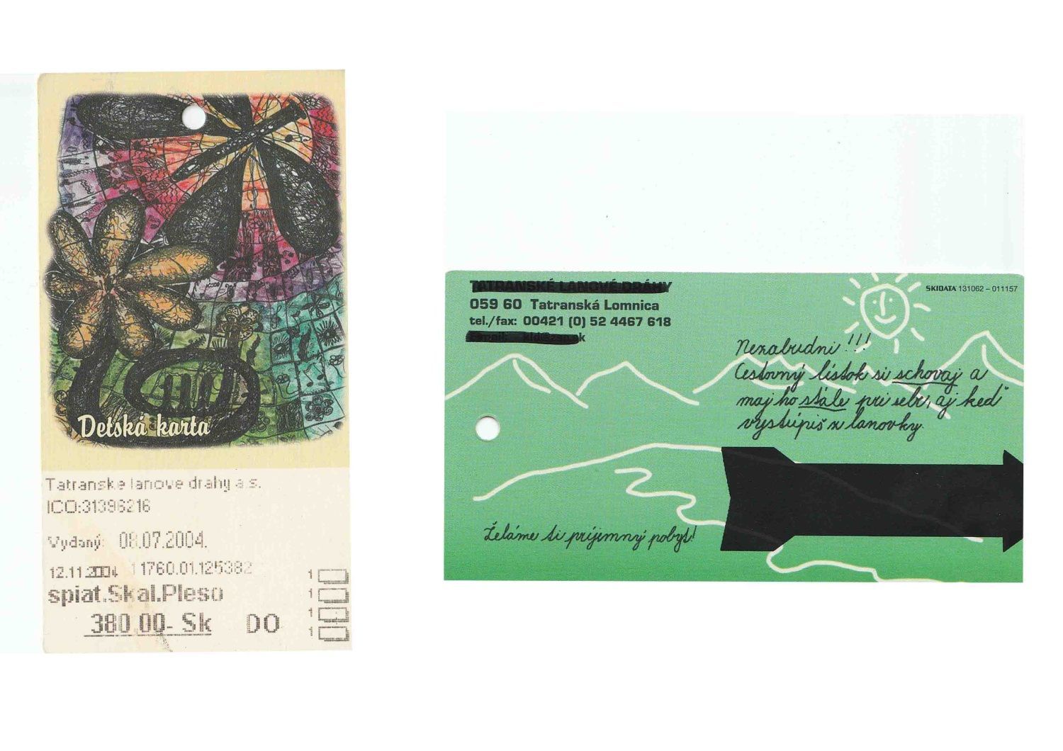 Zajímavá účtenka - vstupenka na Tatranskou lanovku dítě 2004