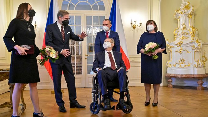 Prezident Miloš Zeman s manželkou hostili premiéra Petra Fialu s jeho chotí na novoročním obědě 2. ledna 2022 v zámku v Lánech.