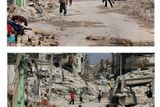 Pohled do jedné z ulic haitské metropole. Spodní snímek je opět z týdnů krátce po zemětřesení, horní snímek ze 30. září.