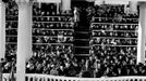 Former United States President John F. Kennedy (C) speaks during his inauguration ceremonies at the Capitol in Washington, in this handout photograph taken on January 20, 1961.