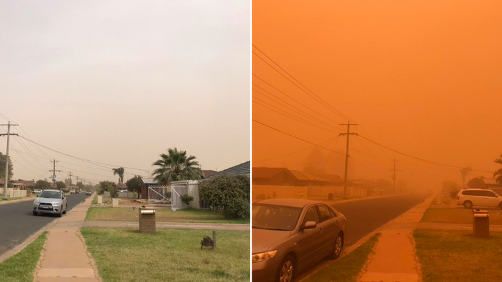 Obloha je temně oranžová a ptáci ztichli. Australské město zasáhla písečná bouře