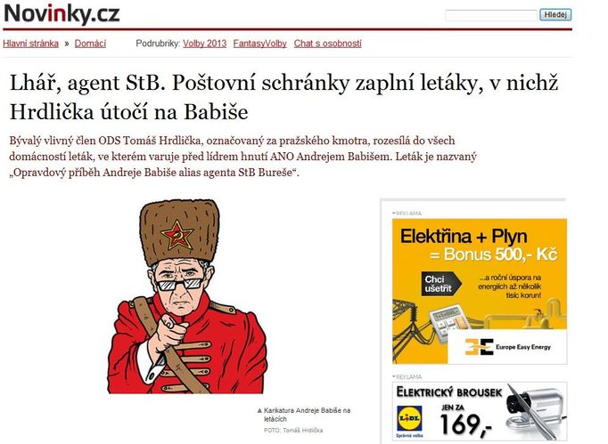 Karikatura Andreje Babiše na letáku