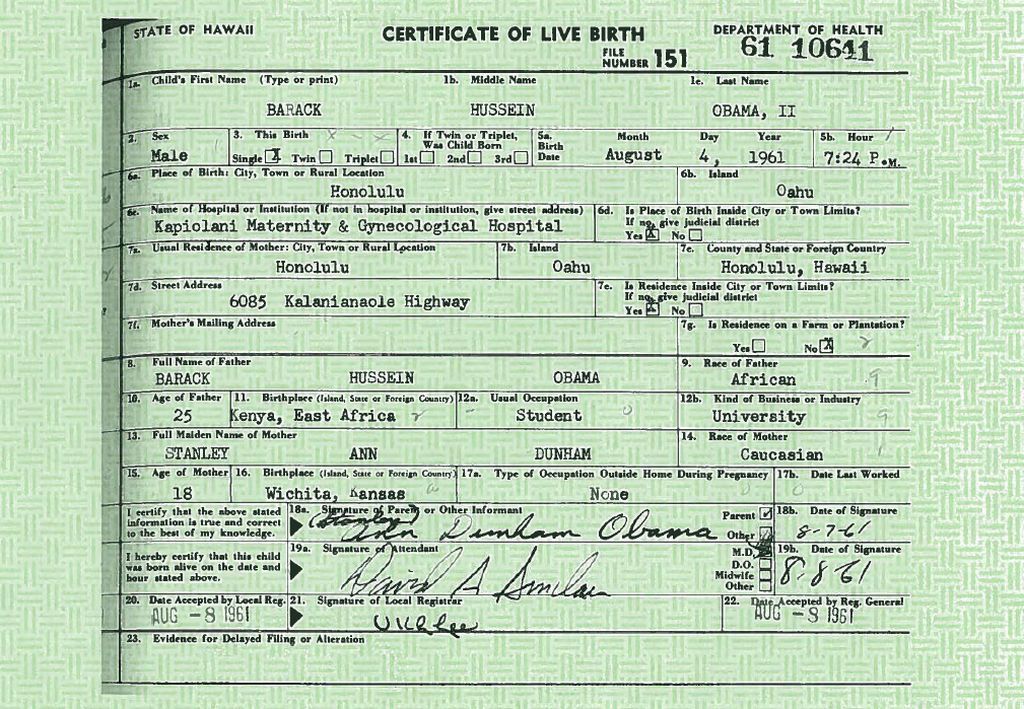 Obama USA rodný list
