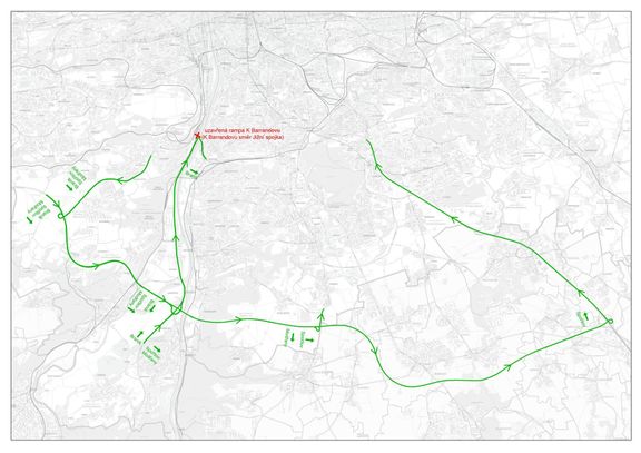 Mapa objízdných tras doporučených Prahou