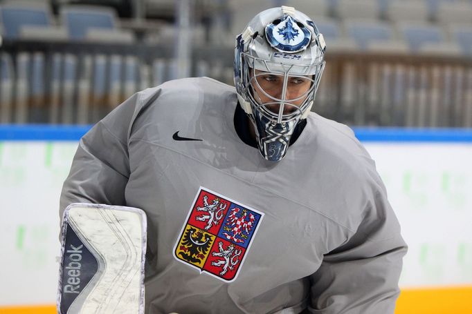 Trénink repre v O2 Areně: Ondřej Pavelec