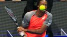 Gael Monfils of the Indian Aces team competes during a men's single match against Andy Murray of the Manila Mavericks team at the International Premier Tennis League in M