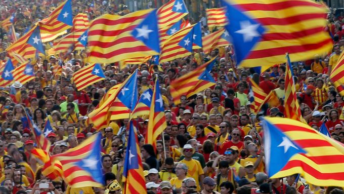 Jedna z mnoha demonstrací za nezávislost  Katalánska.