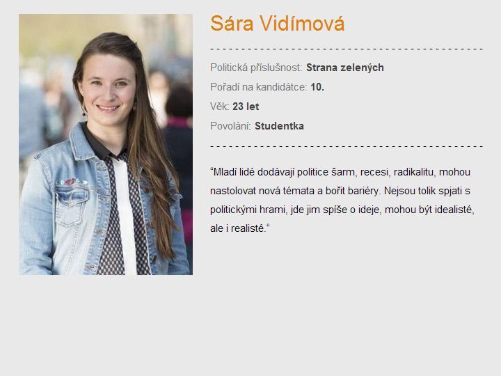 Sára Vidímová, kandidátka Strany zelených