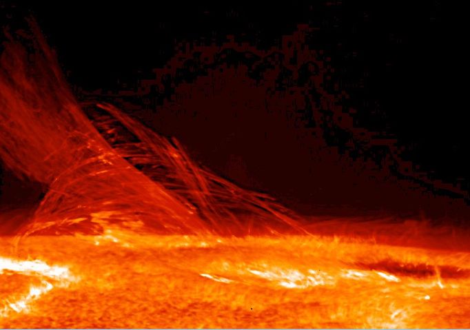 Solar Chromosphere SUMI’s instruments are designed to study magnetic fields of the sun’s chromosphere -- a thin layer of solar atmosphere sandwiched between the visible surface, photosphere and its atmosphere, the corona. Hinode, a collaborative mission of the space agencies of Japan, the United States, United Kingdom and Europe, captured these very dynamic pictures of our sun's chromosphere on Jan. 12, 2007. Image credit: JAXA/NASA