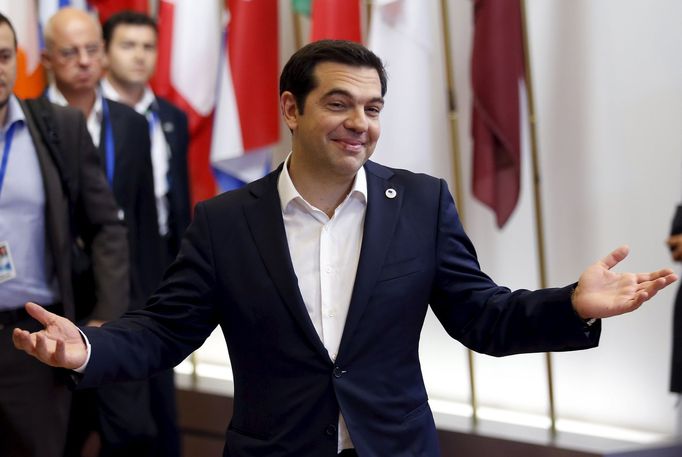 Alexis Tsipras na krizovém summitu Eurozóny.