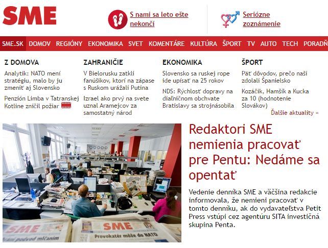 Internetová verze deníku SME ze dne 10. 10. 2014